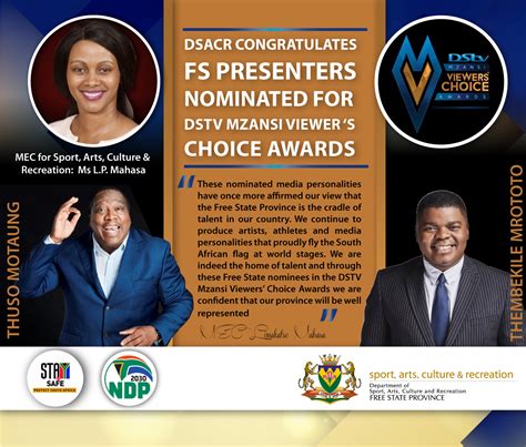 Dstv Mzansi Viewers Choice Awards Sport Arts Culture And Recreation