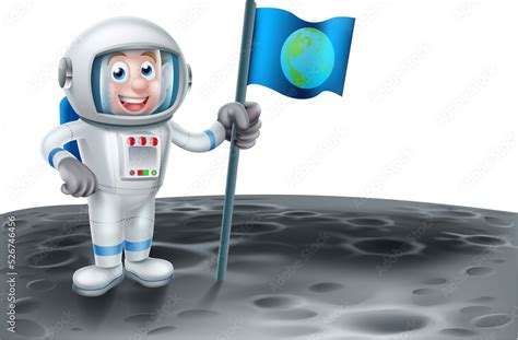 Cartoon Astronaut On the Moon Stock Illustration | Adobe Stock