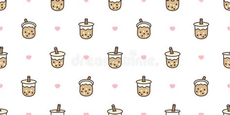 Boba Tea Seamless Pattern Vector Bubble Milk Tea Heart Valentine Scarf