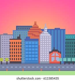 Vector Pixel Art City Background Architecture Stock Vector (Royalty ...