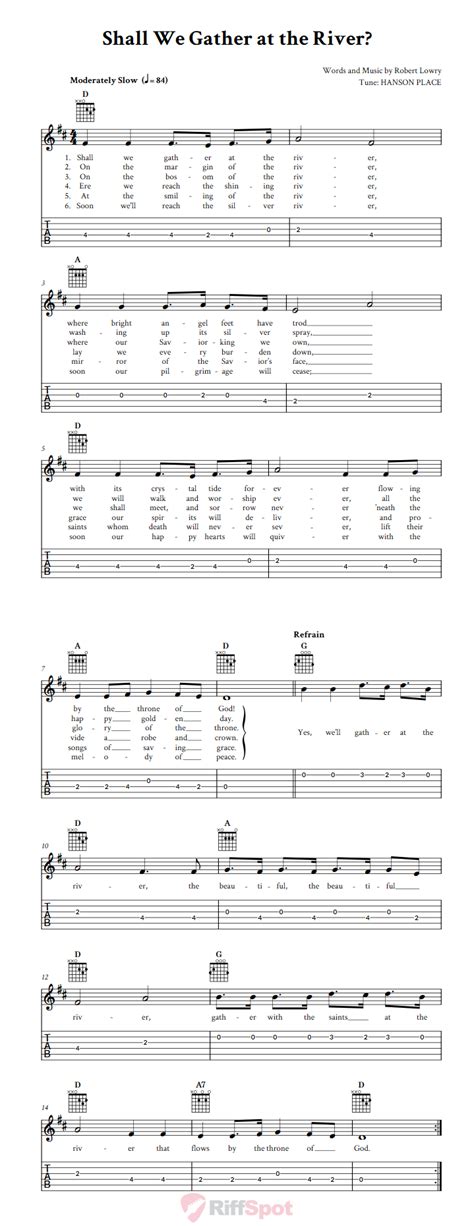 Shall We Gather At The River Easy Guitar Sheet Music And Tab With