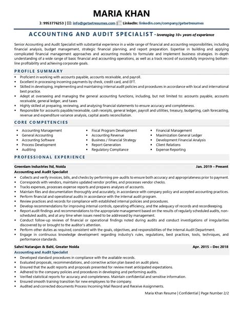 Accounting And Audit Specialist Resume Examples And Template With Job