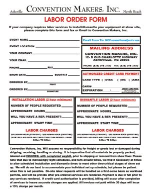 Fillable Online Nc Iiaa Asheville CONVENTION AKERS LABOR ORDER FORM