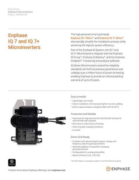 Enphase Iq7 And Iq7plus Data Sheet Iq7 Iq7plus Ds En Us Pdf