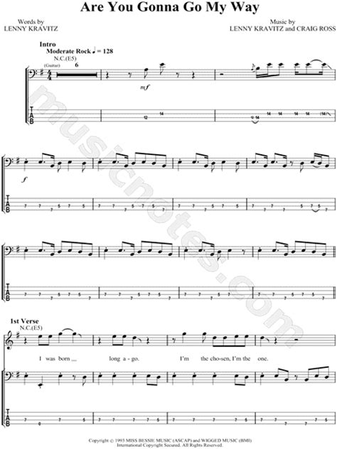 Lenny Kravitz Are You Gonna Go My Way Bass Tab In E Minor Download And Print Sku Mn0083575