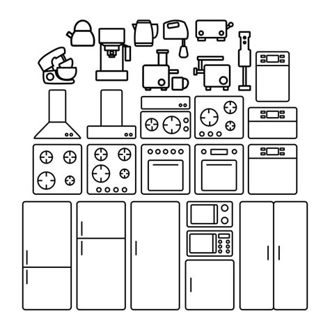 Set Of Kitchen Appliances Household Icons Thin Line 14966479 Vector Art At Vecteezy