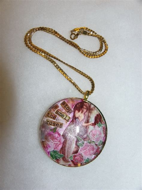 Ooak Vintage Altered Art Glass Lady Pendant Alcohol Ink Necklace