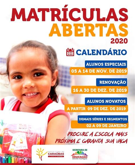 Secretaria De Educação De Caraúbas Divulga Calendário De Matrículas