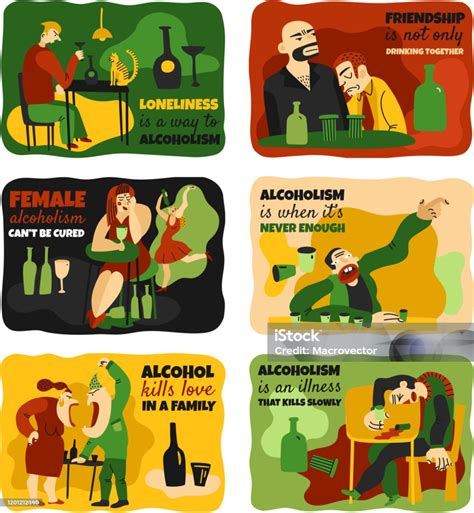 Ilustración De Tarjetas De Adicción Al Alcohol Y Más Vectores Libres De Derechos De Botella