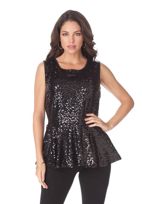 Sequin Peplum Tank By Denim 247® Plus Size Outfits Plus Size Fashion Plus Size Tank Tops