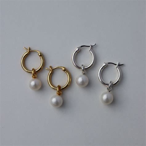 Classic Yellow Gold And Fresh Water Pearl Hoop Earrings Fv Jewellery