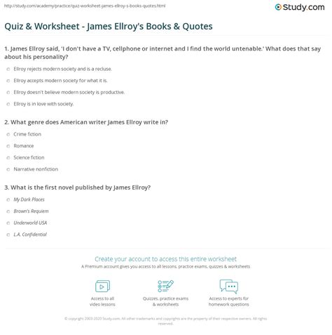 Quiz & Worksheet - James Ellroy's Books & Quotes | Study.com