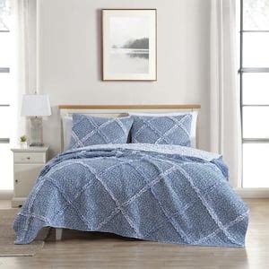 Tommy Bahama Palmday 3 Piece Blue Cotton Full Queen Quilt Set USHSA91210292