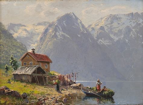 Dahl Hans Andreas Fjordlandskap Med Folkeliv 1916 Grev Wedels