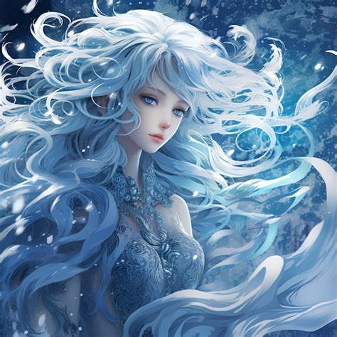 Premium Photo | Anime girl with blue hair and white dress in snow ...