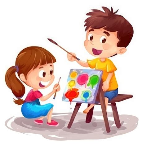 Niños de dibujos animados pintando en la escuela ia generativa | Foto ...