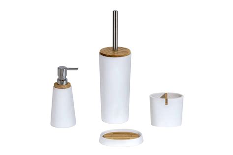 4 Piece Bathroom Accessory Set Bamboo White Showerdrape