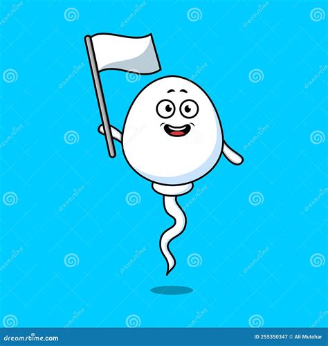 Cute Cartoon Sperm Mascot With White Flag Stock Vector Illustration