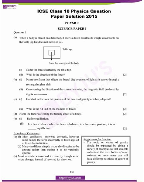 Download Icse Class 10 Physics Question Paper Solution 2015 Pdf