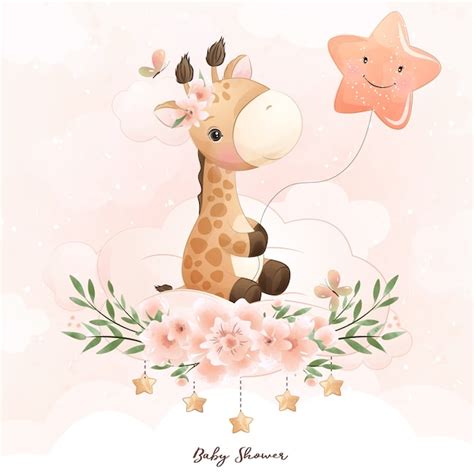 Desenhos De Girafa Fofa Ilustra O Floral Vetor Premium