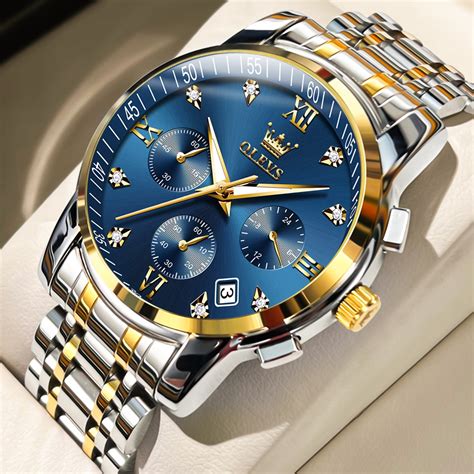 Blue Watches for Men OLEVS Watch Men Blue Face Luxury Watches for Men ...