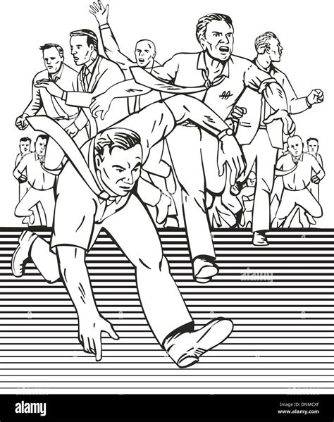 Illustration of people businessman mob running done in black and white ...