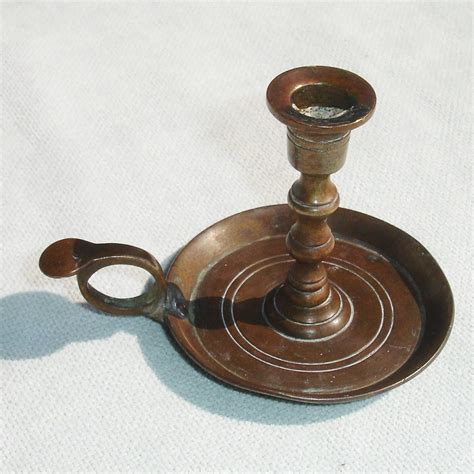 Mini Vintage Brass Hand Held Chime Candle Stick Holder With Patina