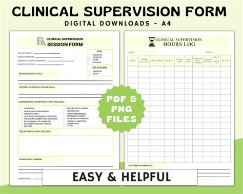 Clinical Supervision Session Form And Hour Log Green Etsy