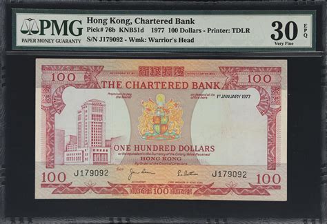 1977年香港渣打银行壹佰圆。t Hong Kong Sar Chartered Bank 100 Dollars 1977