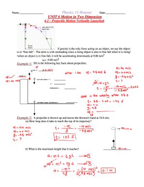 Fillable Online T Unit Motion In Two Dimension Projectile Motion