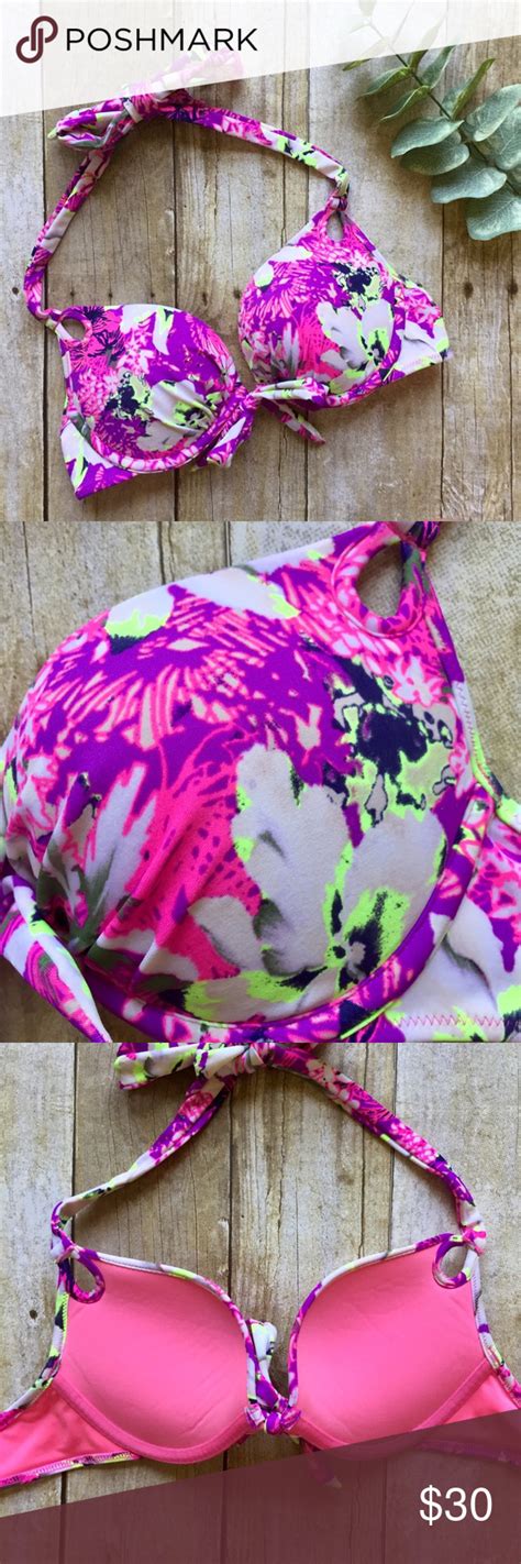 Victorias Secret Push Up Floral Halter Bikini 32B Bikinis Halter