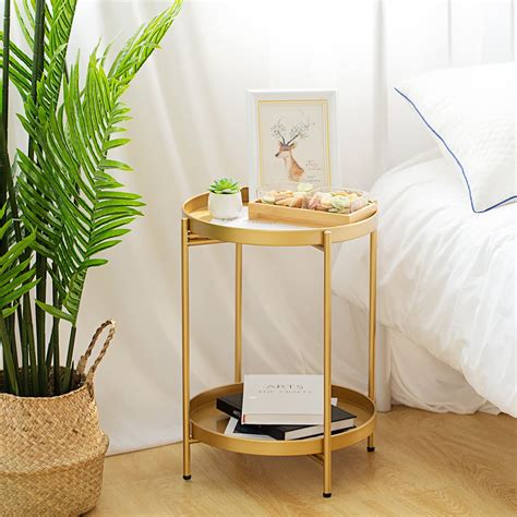 Buy Sankell Gold End Table Tier Round Metal Side Table Removable