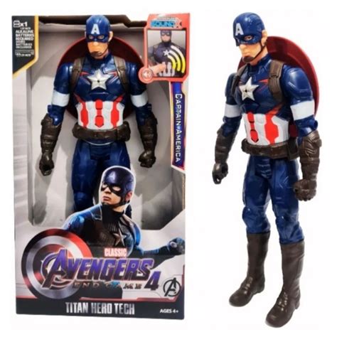 Boneco Captain America Vingadores Articulado Avengers 30cm Som E