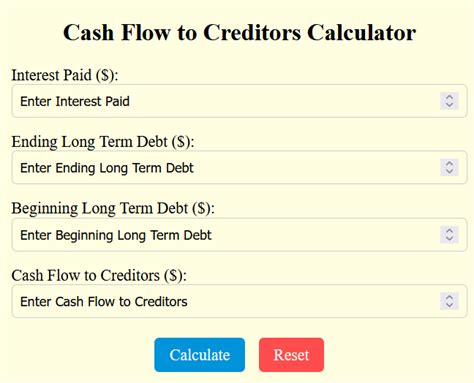 Cash Flow To Creditors Calculator Online Calculators