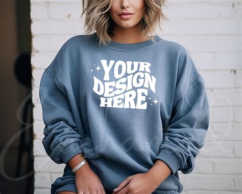 Comfort Colors 1566 Blue Jean Mockup Comfort Colors Sweatshirt Mockup