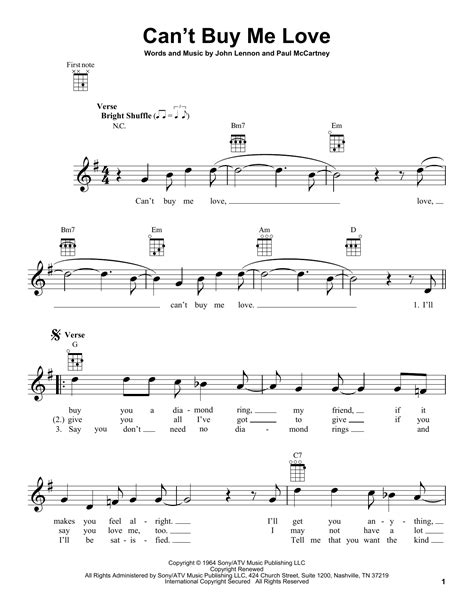 Can T Buy Me Love Sheet Music The Beatles Ukulele