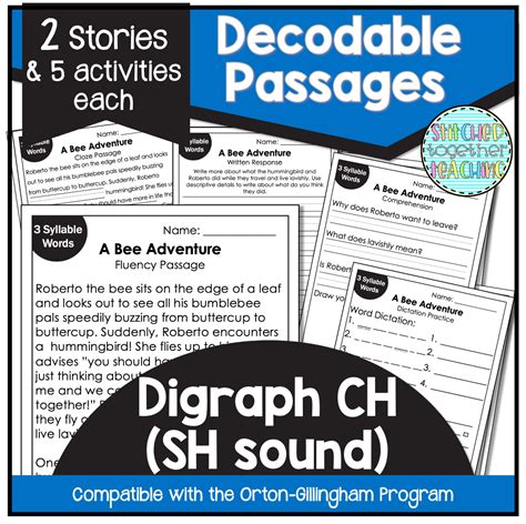 Decodable Reading Passages Digraph CH SH Sound Orton Gillingham