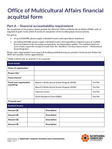 Fillable Online Nt Gov Office Of Multicultural Affairs Financial