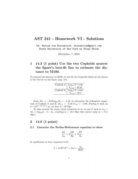 AST 341 Homework VI Solutions Stony Brook Astronomy