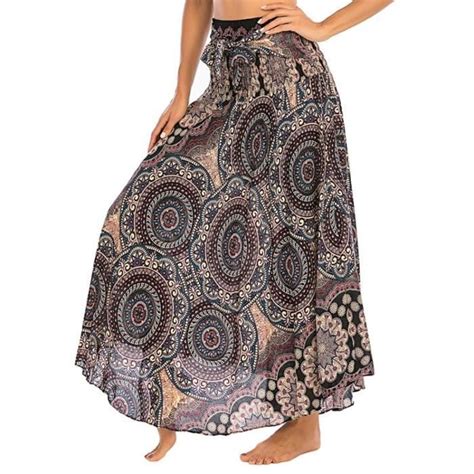 Jupe Maxi Boheme Ethnique Femme Jupe Maxi Imprime Fleur Vintage Noire