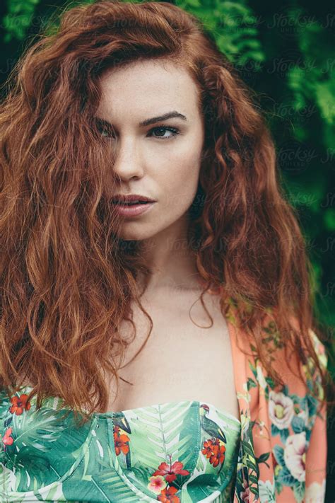 Closeup Portrait Of Beautiful Young Redhead Girl With Leaves By Stocksy Contributor A Model