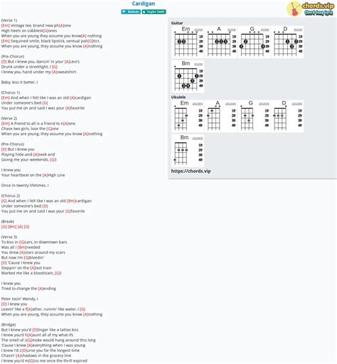 Chord: Cardigan - tab, song lyric, sheet, guitar, ukulele | chords.vip