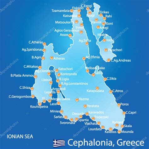 Eiland Van Kefalonia In Griekenland Kaart — Stockvector © Milanpetrovic