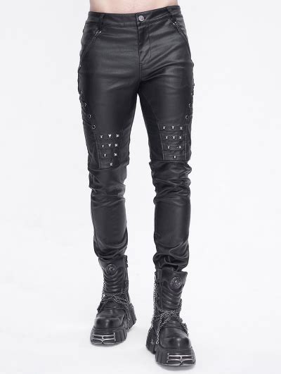 Black Gothic Punk Studded Daily Long Fitted Pants For Men Devilnight