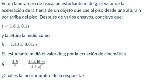 Solved En un laboratorio de física un estudiante mide g el Chegg