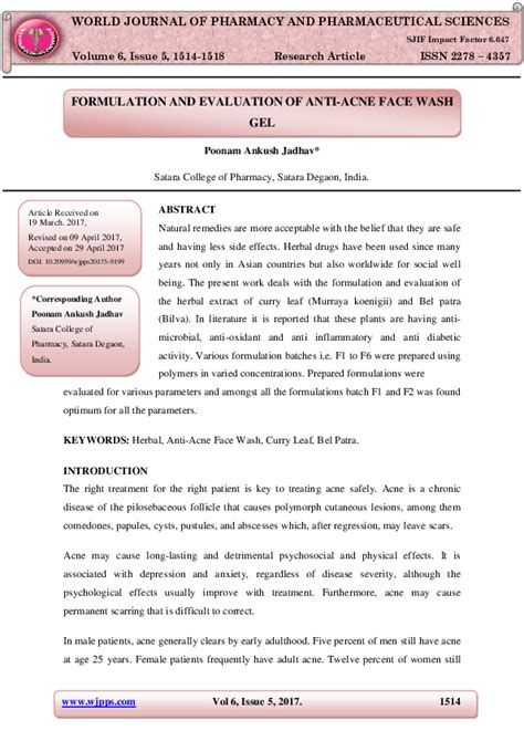 Pdf Formulation And Evaluation Of Anti Acne Face Wash Gel