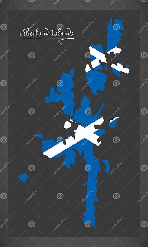 Shetland Islands Map With Scottish National Flag Illustration Stock