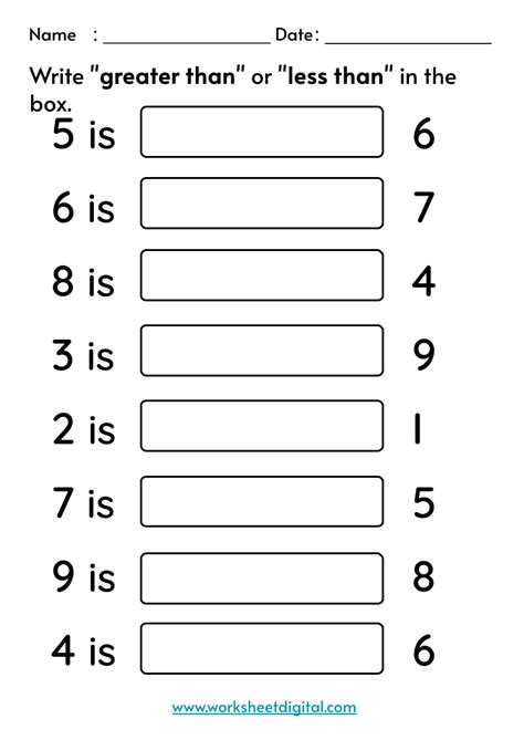 Greater Than Less Than Numbers Worksheet For Kindergarten