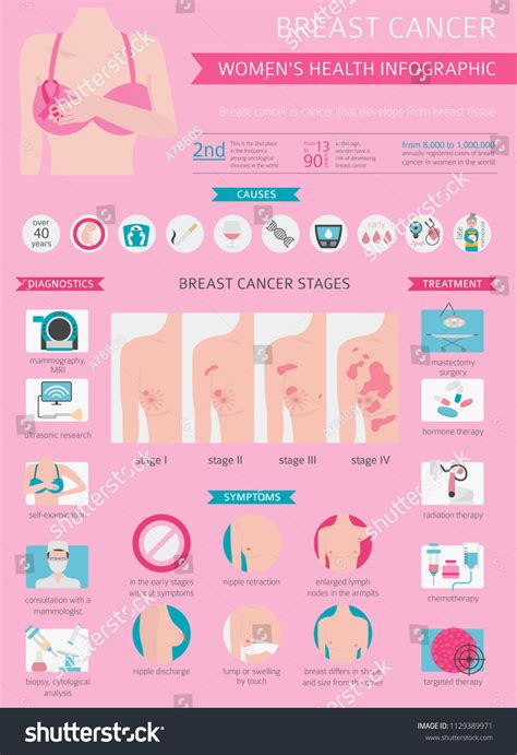 Breast Cancer Medical Infographic Diagnostics Symptoms Stock Vector