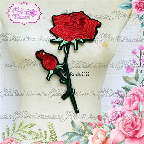 Jual Per Pcs AP370 Rose Embroidery Bunga Mawar Iron Patch Bordir